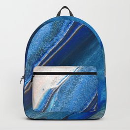 Dark Blue Flow II - Blue Striped Fluid Pour Painting Metallic Backpack