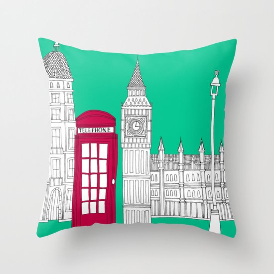 Capital Icons // London Red Telephone Box Throw Pillow