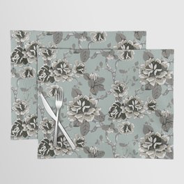 Spring Flowers Pattern Brown on Mint Pastel Blue Placemat