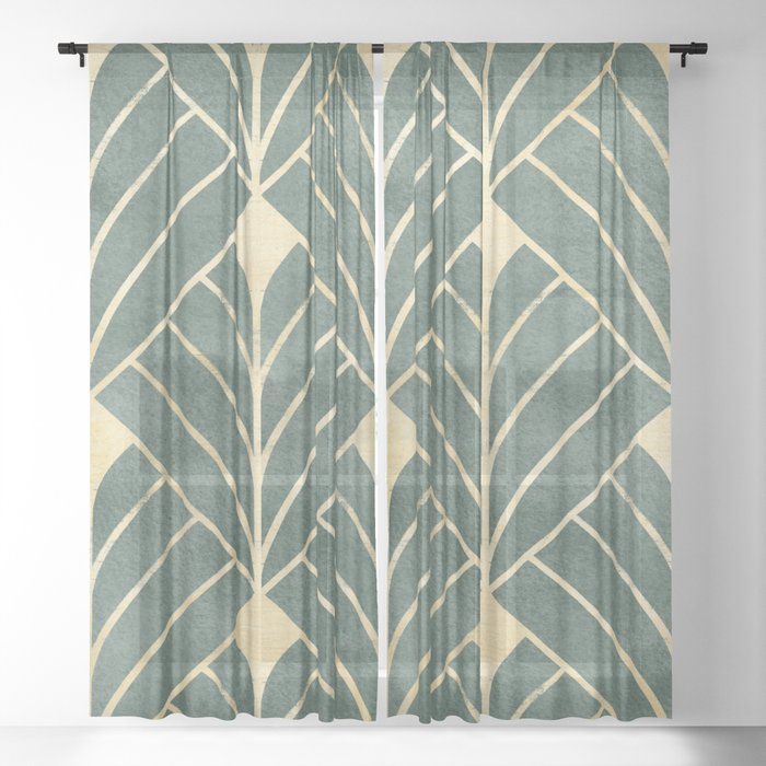 Luxury geometric seamless pattern golden ornamental Sheer Curtain
