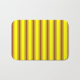[ Thumbnail: Yellow and Sienna Colored Lined/Striped Pattern Bath Mat ]