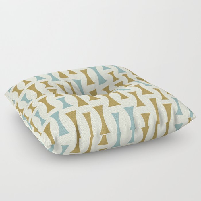 Retro Mid Century Modern Abstract Pattern 626 Blue Olive Green and Beige Floor Pillow