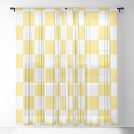 Sunny Yellow Checkerboard Pattern Palm Beach Preppy Sheer Curtain
