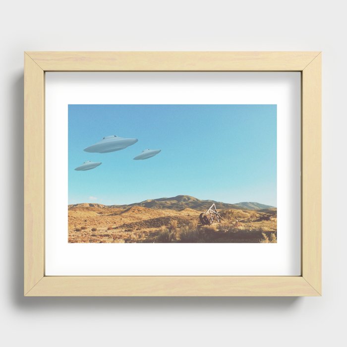 UFO in a California Desert with abandoned objects Recessed Framed Print