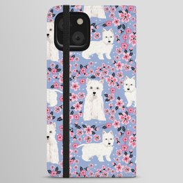 Westie cherry blossoms west highland terrier cutest fluffy white dog breed pattern art iPhone Wallet Case