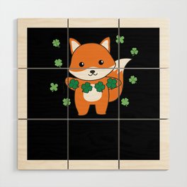 Fox With Shamrocks Cute Animals For Luck Wood Wall Art