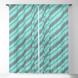[ Thumbnail: Dark Slate Gray & Turquoise Colored Stripes Pattern Sheer Curtain ]