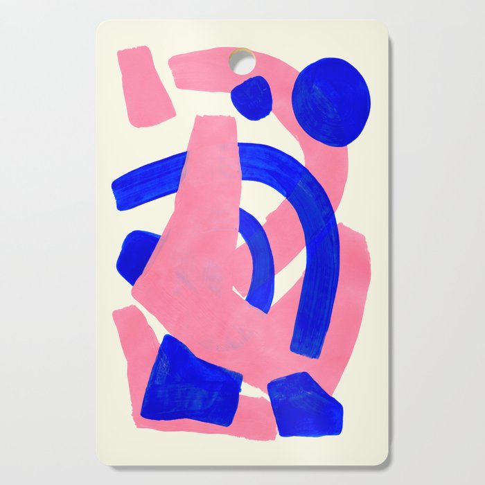 Blue Pink Fun Colorful Mid Century Modern Abstract Painting Shapes Pattern Cutting Board
