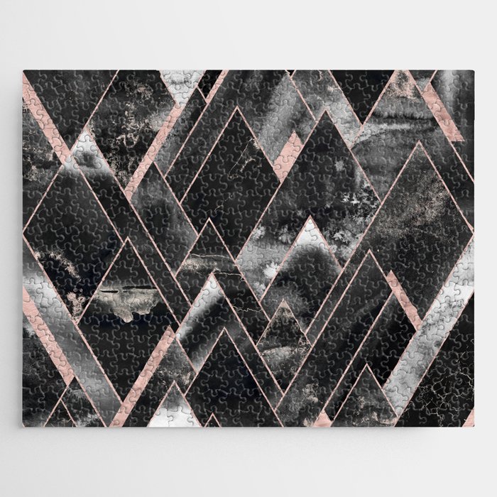 Mountains of Rose Gold - Geometric Midnight Black Jigsaw Puzzle