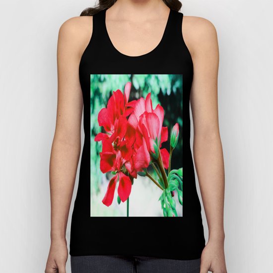 Red FlowERS Green Bokeh Unisex Tank Top