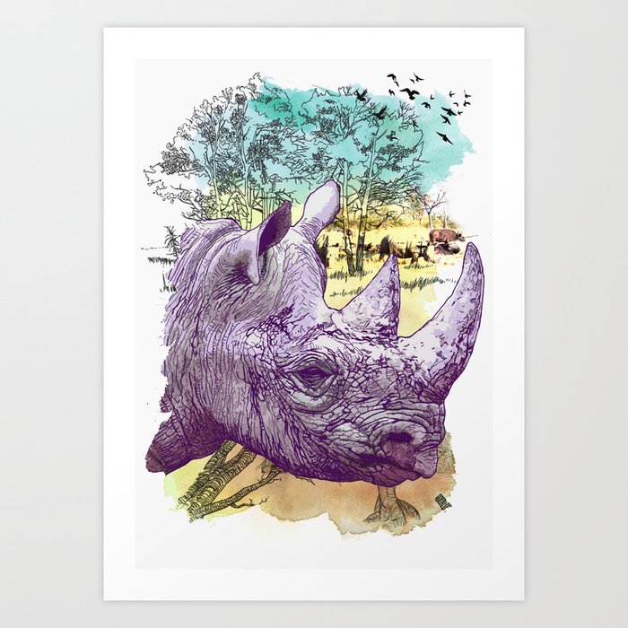 Rhino safari Art Print