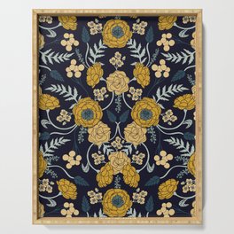 Navy Blue, Turquoise, Cream & Mustard Yellow Dark Floral Pattern Serving Tray