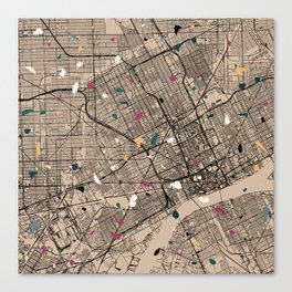 Detroit, Michigan - City Map - Terrazzo Aesthetic Canvas Print