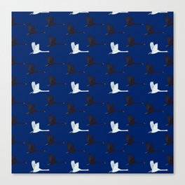 Flying Elegant Swan Pattern on Blue Background Canvas Print