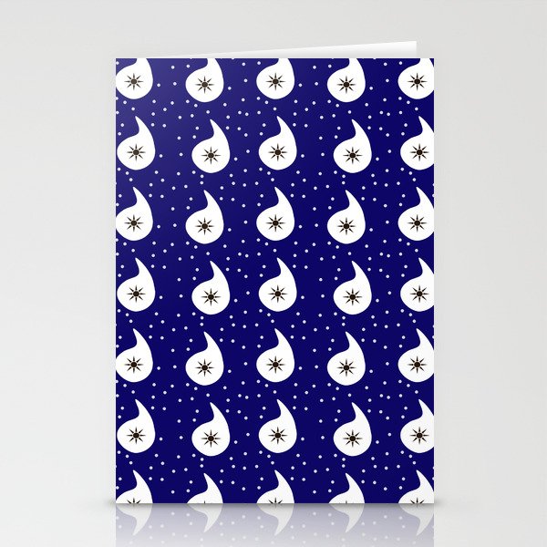 Navy Blue Paisley Polka Dot Pattern Stationery Cards