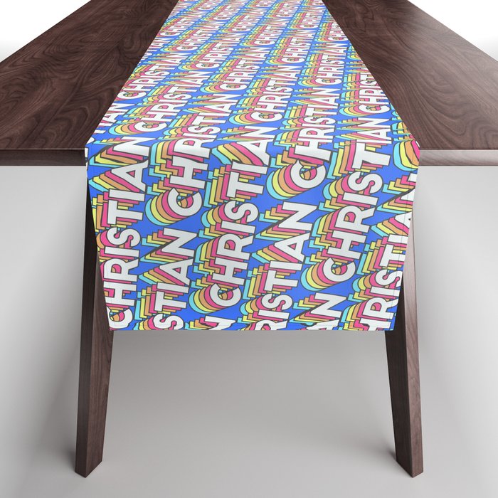 'Christian' Trendy Rainbow Text Pattern (Blue) Table Runner