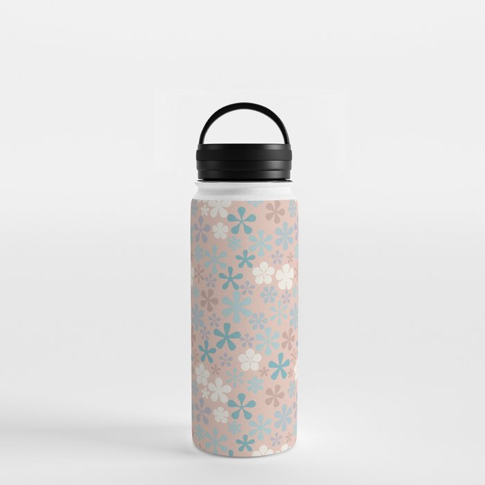 pale peach and blue nautical floral eclectic daisy print ditsy florets Water Bottle