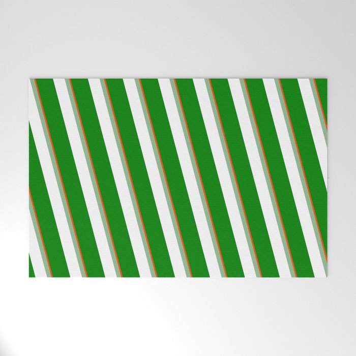 Red, Dark Sea Green, White, and Green Colored Stripes/Lines Pattern Welcome Mat