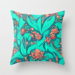 coral teal floral Throw Pillow