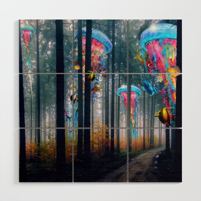 Forest of Super Electric Jellyfish Worlds Wood Wall Art