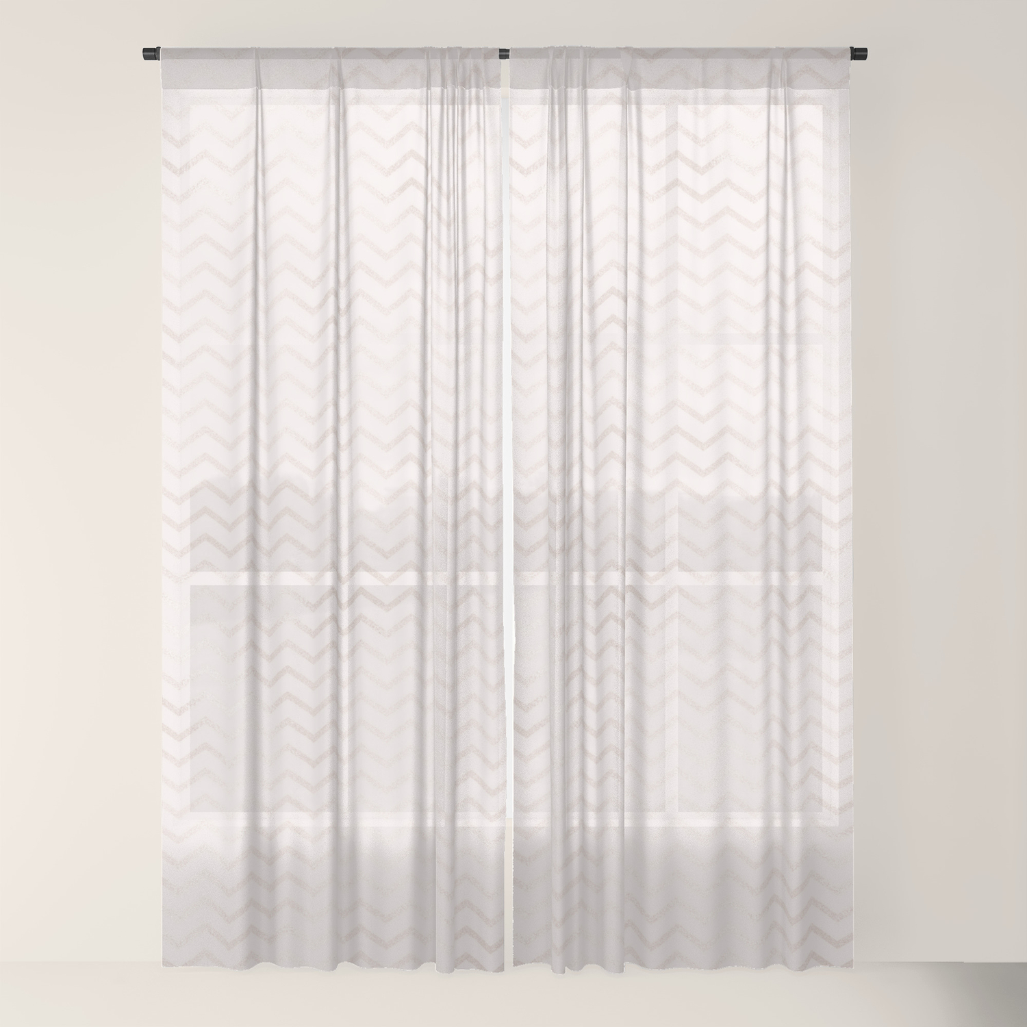 Elegant Blush Pink Rose Gold Geometric Chevron Sheer Curtain By