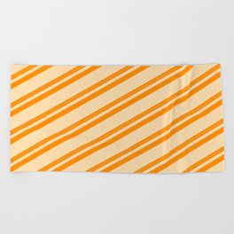 [ Thumbnail: Dark Orange & Tan Colored Lined/Striped Pattern Beach Towel ]