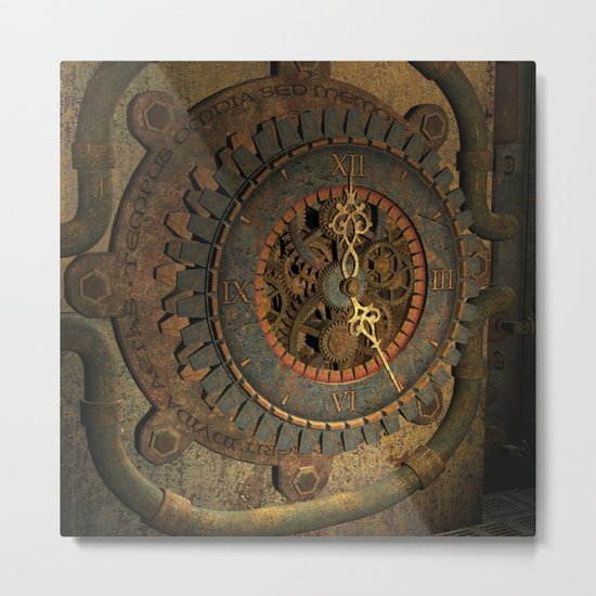 Steampunk, awesome clock, rusty metal Metal Print