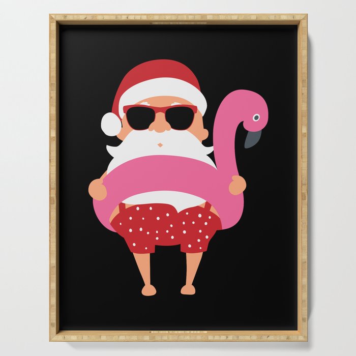 Funny Santa Christmas In July Pool Party Serving Tray
