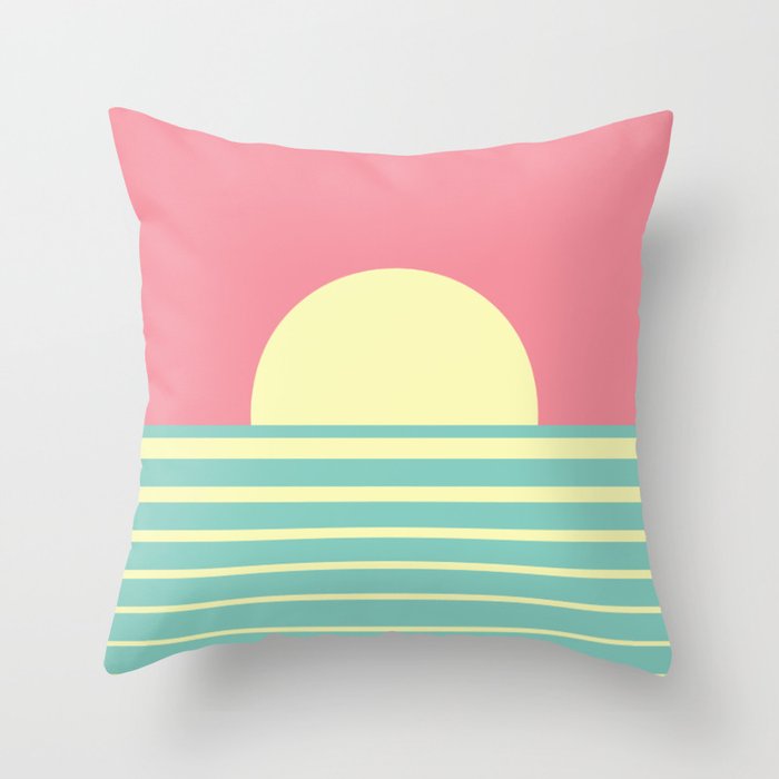 Pink And Turquoise Retro Beach Sunset Throw Pillow
