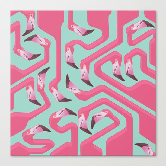 Flamingo Maze on beach glass background. Canvas Print