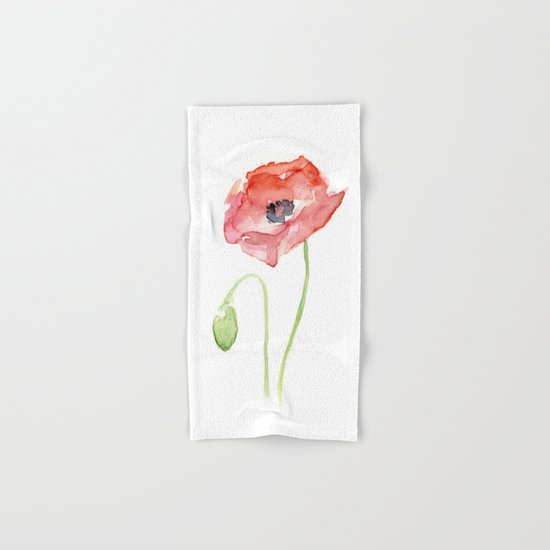 Red Poppy Watercolor Flower Floral Abstract Hand & Bath Towel