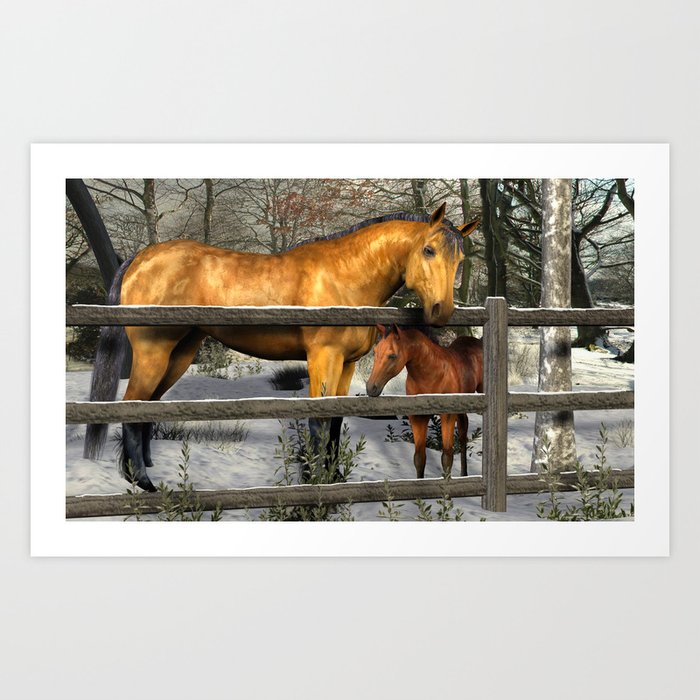 Mare and Foal in Winter Art Print