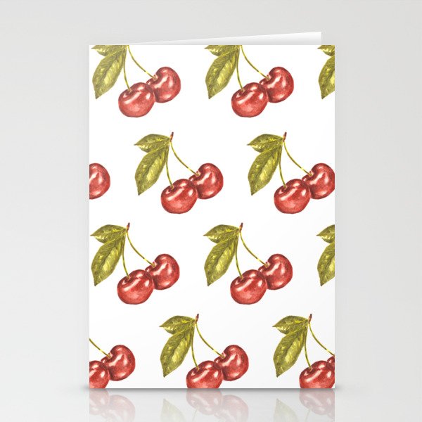 Cherry Watercolor Illustration Pattern Stationery Cards