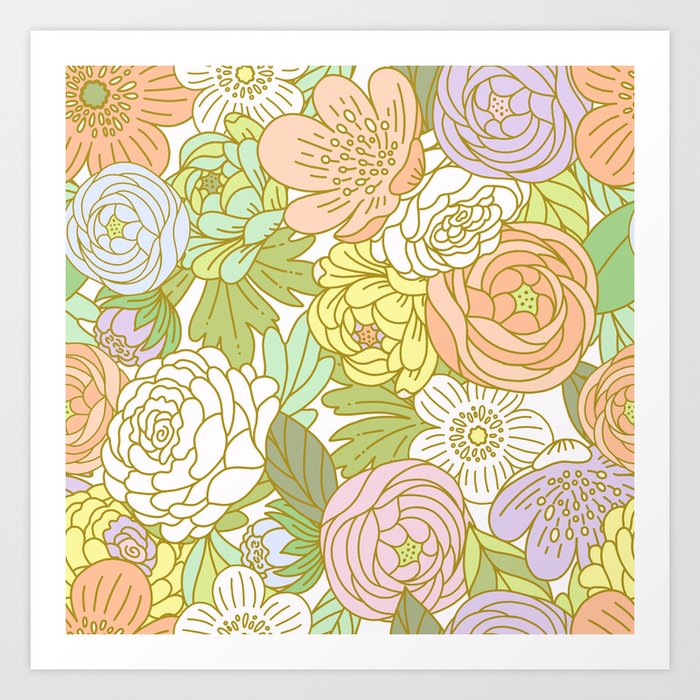 Boho Blooms | Peach & Green Art Print