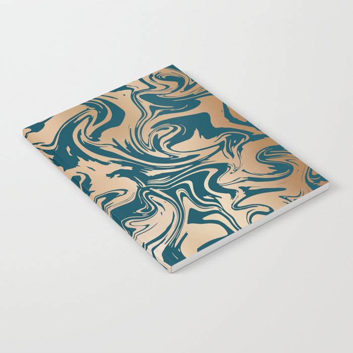 Teal and Copper Gold Marbled Notebook