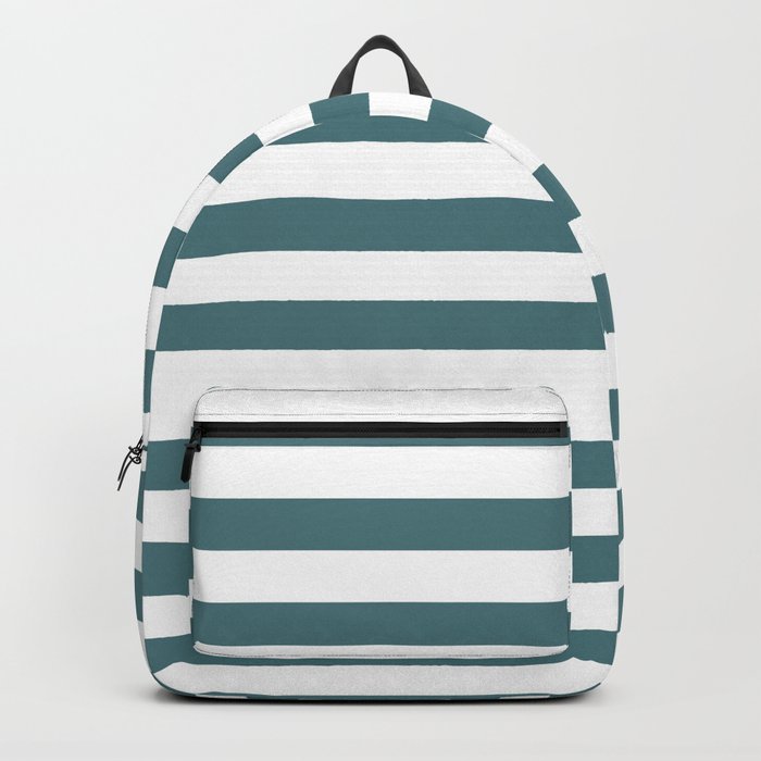 Beetle Green and White Horizontal Beach Hut Stripes Backpack