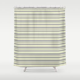 [ Thumbnail: Light Yellow & Dark Grey Colored Pattern of Stripes Shower Curtain ]