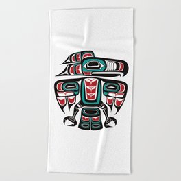 Haida Tlingit Native Raven Totem Beach Towel