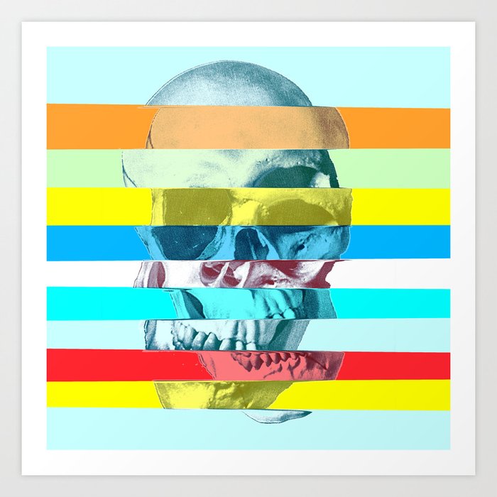 Striped Glitch Skull Art Print