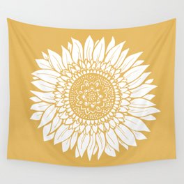 Yellow Sunflower Drawing Wall Tapestry
