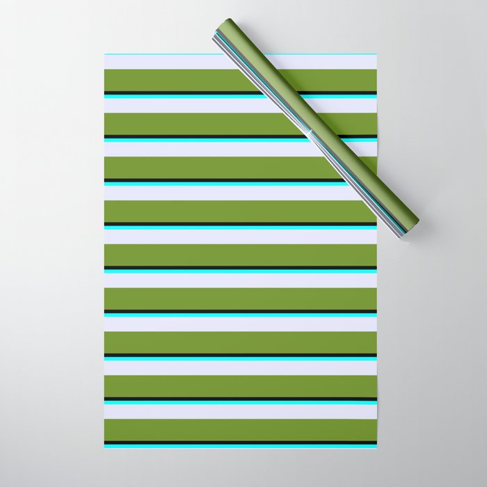 Black, Aqua, Lavender & Green Colored Stripes Pattern Wrapping Paper