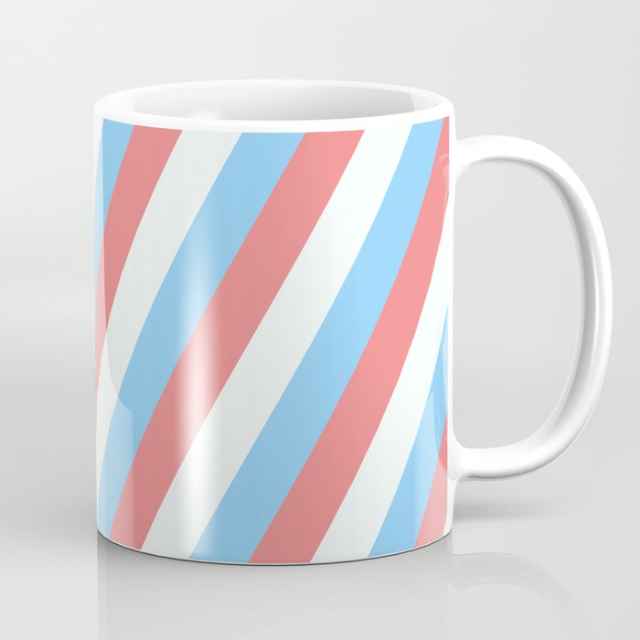 Light Sky Blue, Light Coral, and Mint Cream Colored Lined Pattern Coffee Mug