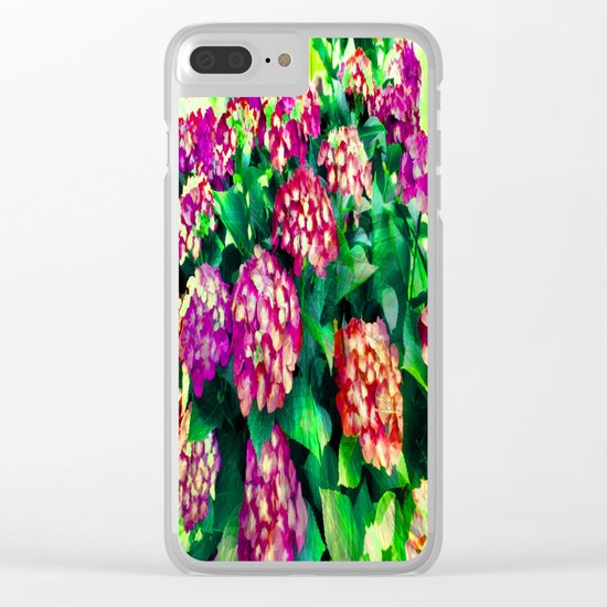 Garden Hydrangea - Raspberry Pink and Lavender Clear iPhone Case
