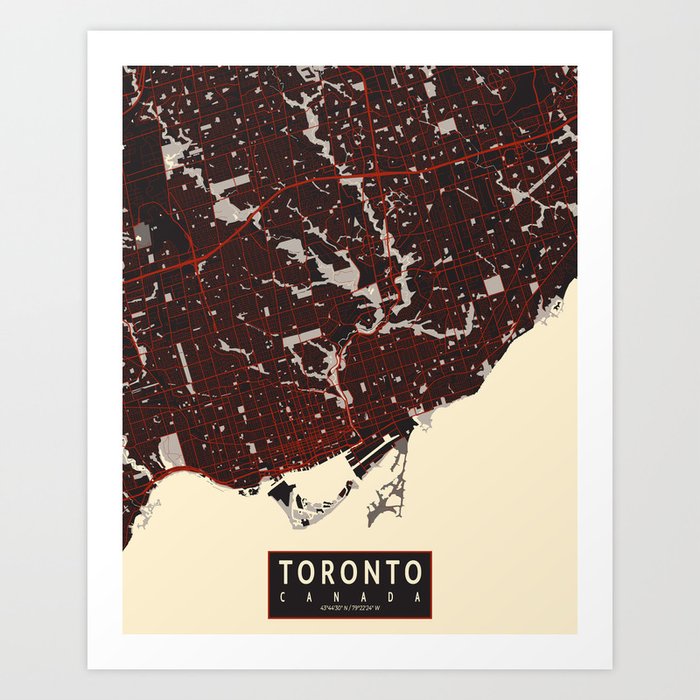 Toronto City Map of Canada - Vector Art Print