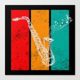 Saxophone Vintage Style With Music Notes Canvas Print