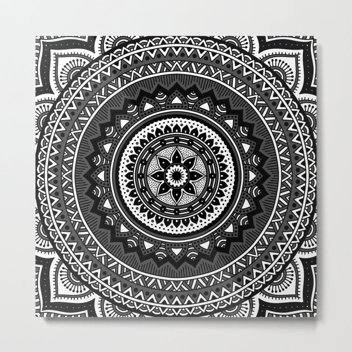 Black and White Mandala Metal Print