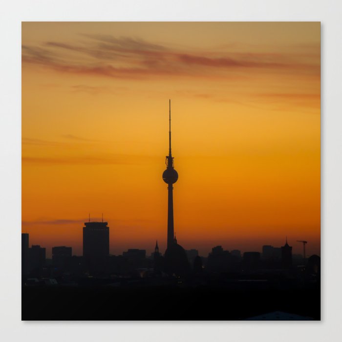 Germany Photography - The Silhouette Of Berliner Fernsehturm In The Horizon Canvas Print