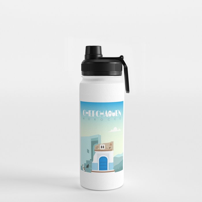 Chefchaouen city Poster, Morocco travel poster, morocco landmark, Visit morocco Water Bottle