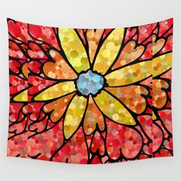 Love In Bloom - Bright Colorful Red And Yellow Flower Hearts Wall Tapestry
