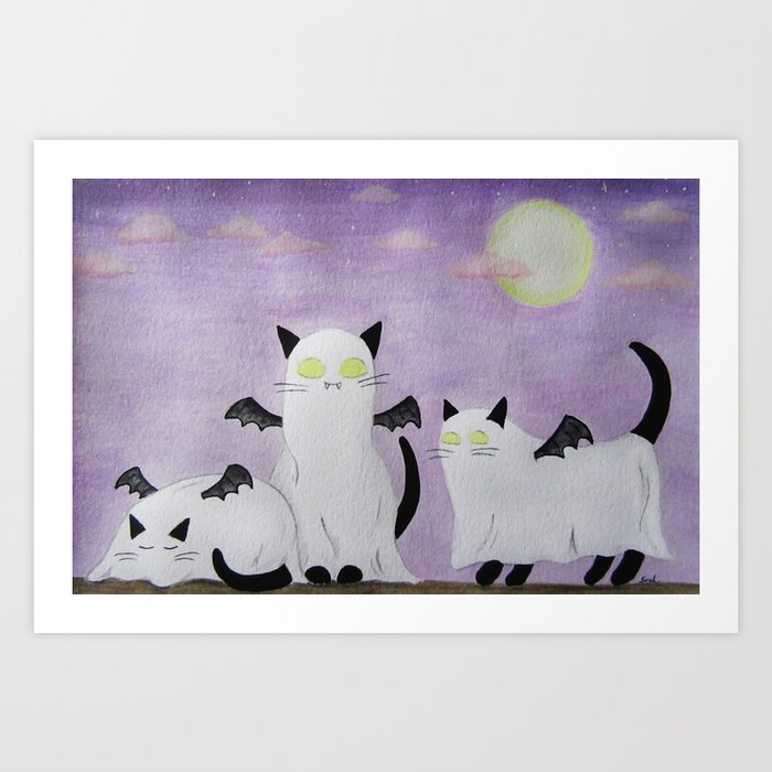 bat cats spooky halloween Art Print